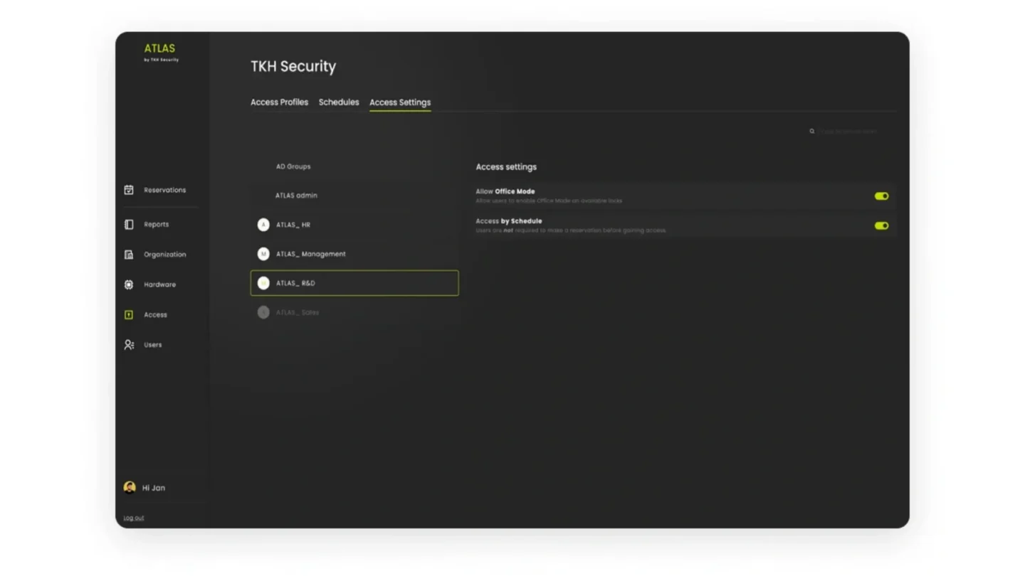 Advanced access configuration settings in ATLAS web portal