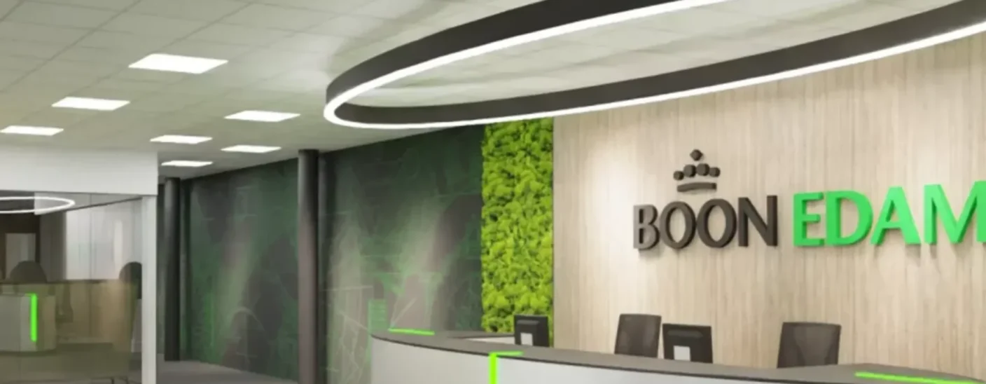 Reception area at Boon Edam office with modern interior and IPROTECT access control system