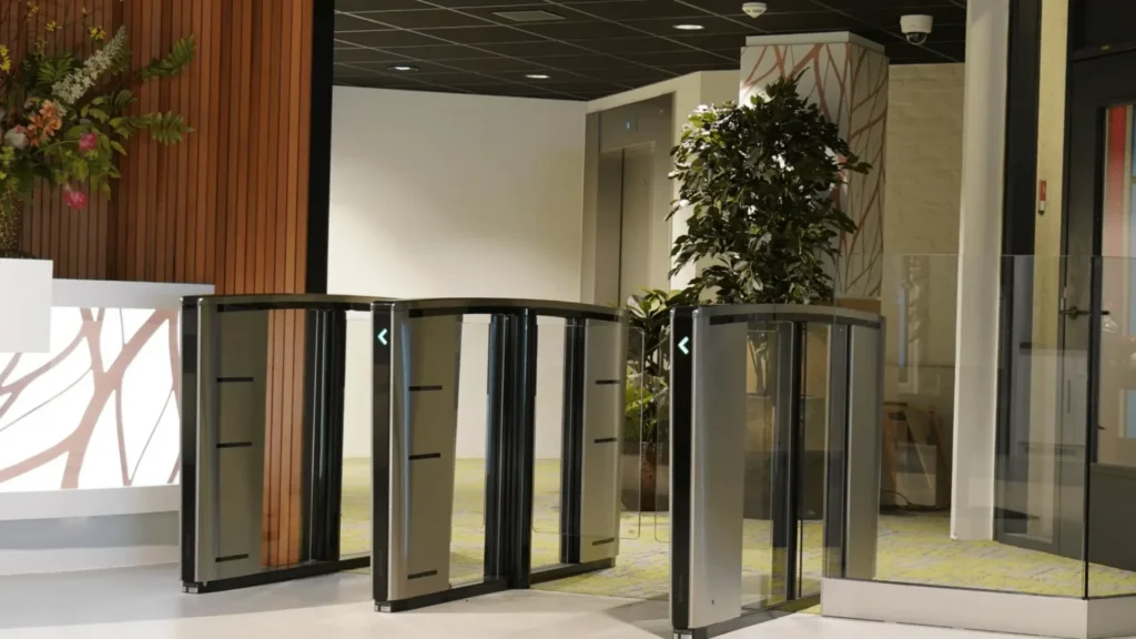 Entrance with access control gates at Gemeente Amstelveen municipal building
