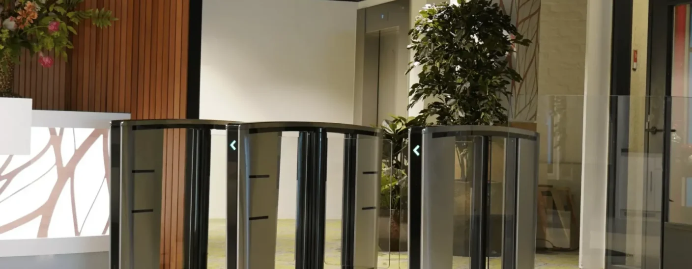 Entrance with access control gates at Gemeente Amstelveen municipal building