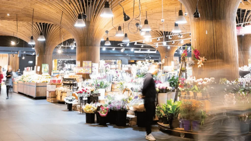 East Village Retail Centre, shops area with customers