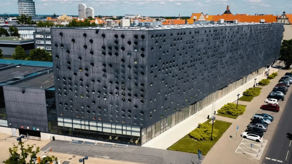 Wroclaw University of Science and Technology building exterior with modern architectural structure