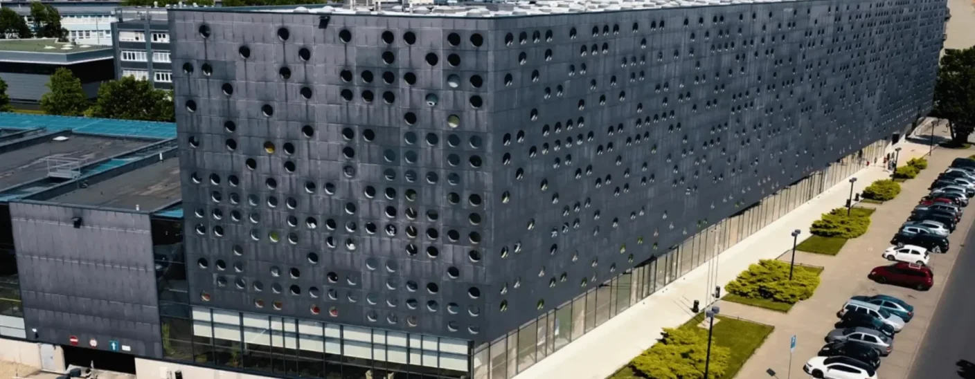 Wroclaw University of Science and Technology building exterior with modern architectural structure
