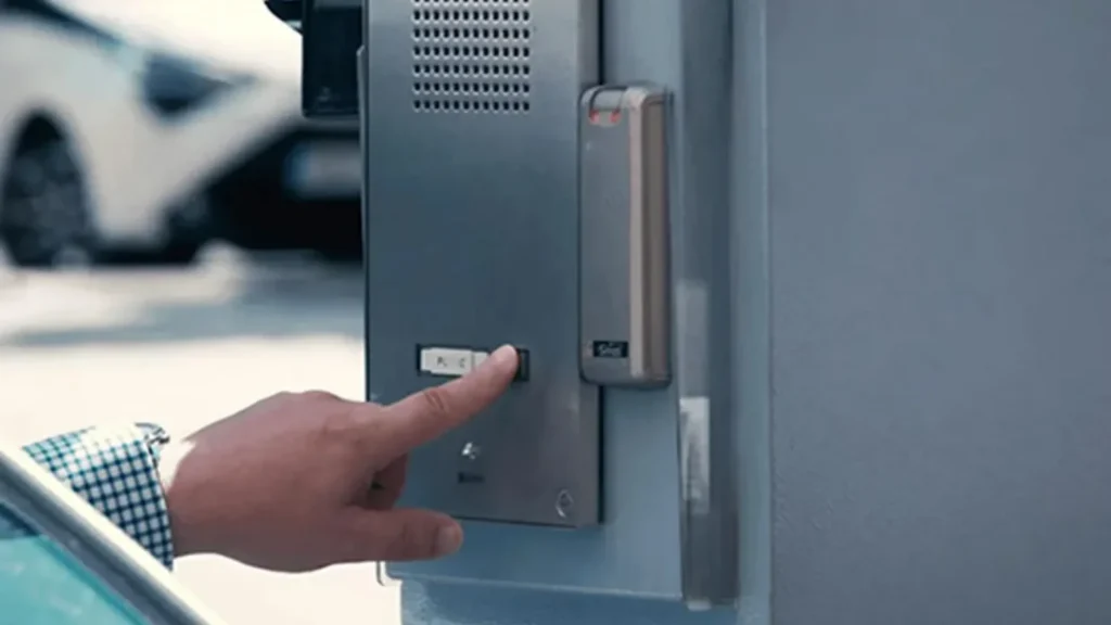 Person using an IPROTECT access control reader at Wroclaw University of Science and Technology