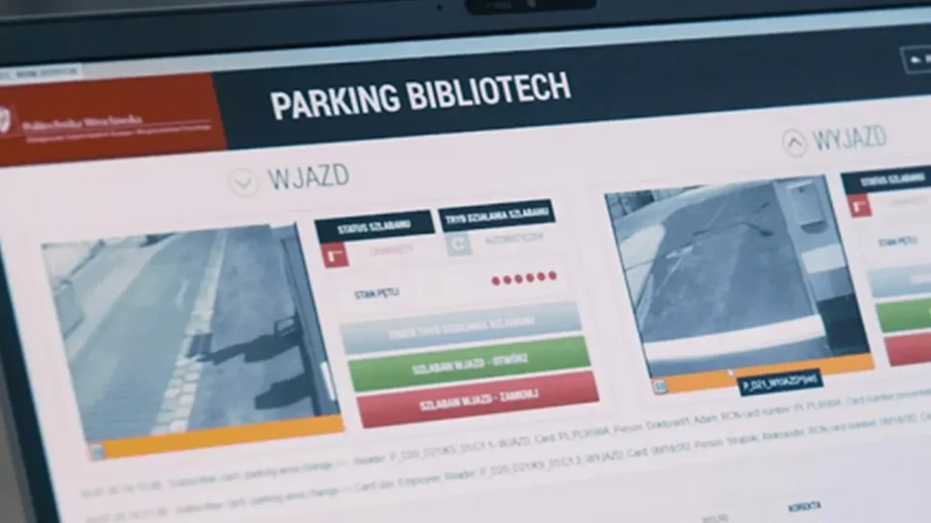 Parking management system interface displayed on a screen at Wroclaw University of Science and Technology