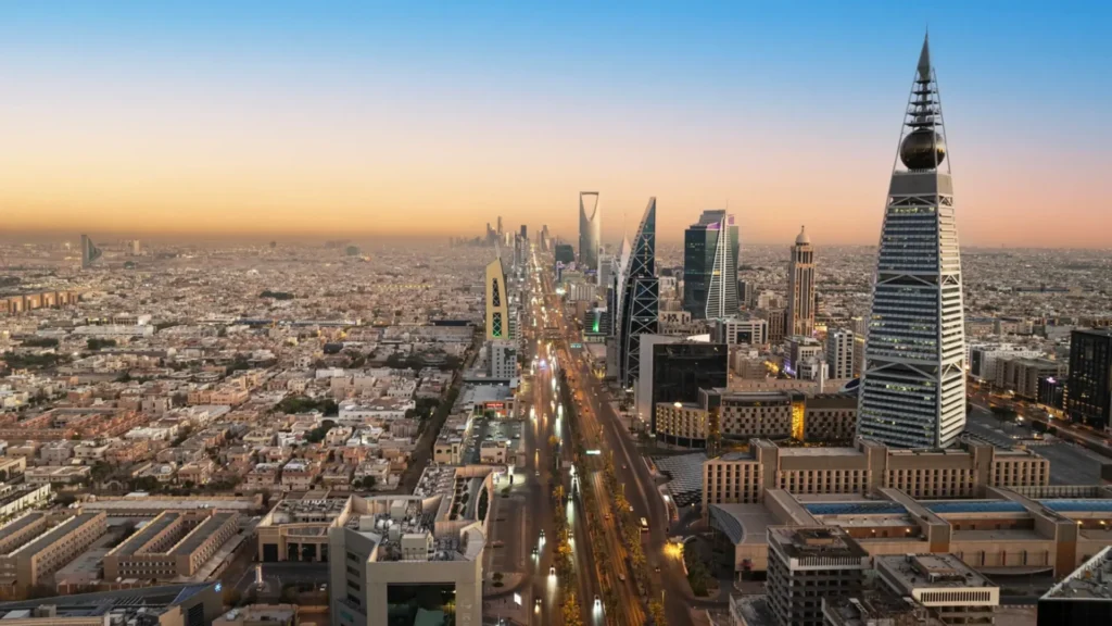 Riyadh skyline in the Arriyadh Development Authority project with major roads and urban infrastructure