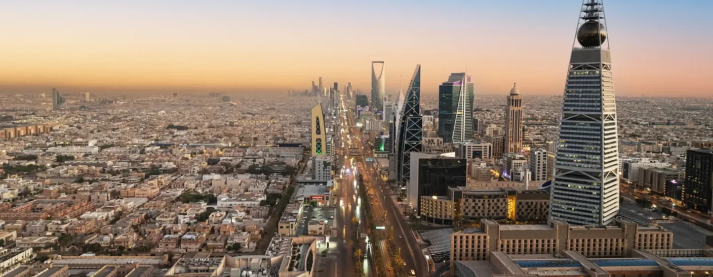Riyadh skyline in the Arriyadh Development Authority project with major roads and urban infrastructure
