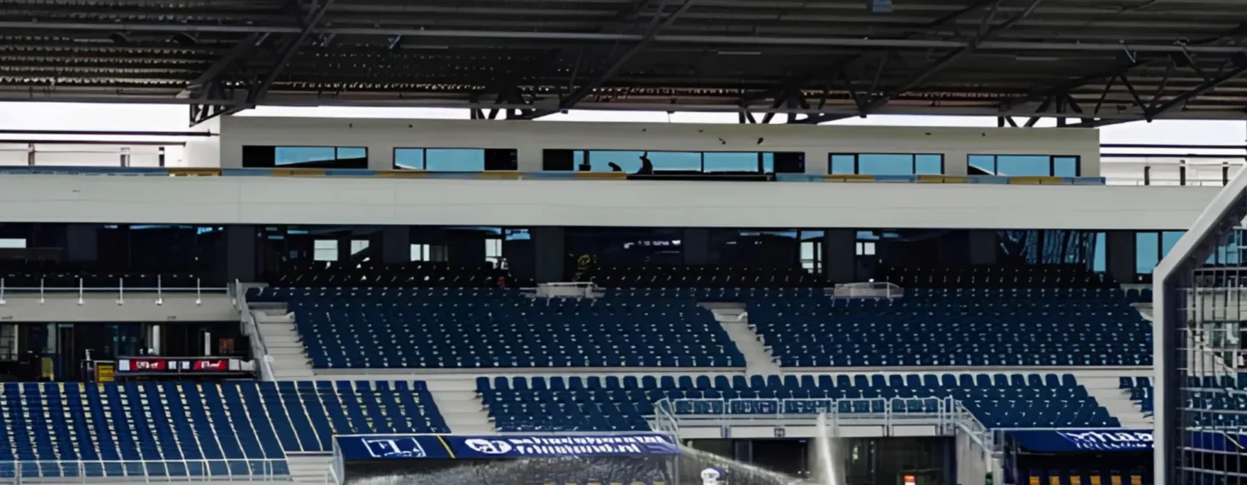SC Cambuur Kooi Stadion pitch and stands during maintenance in a modern football stadium