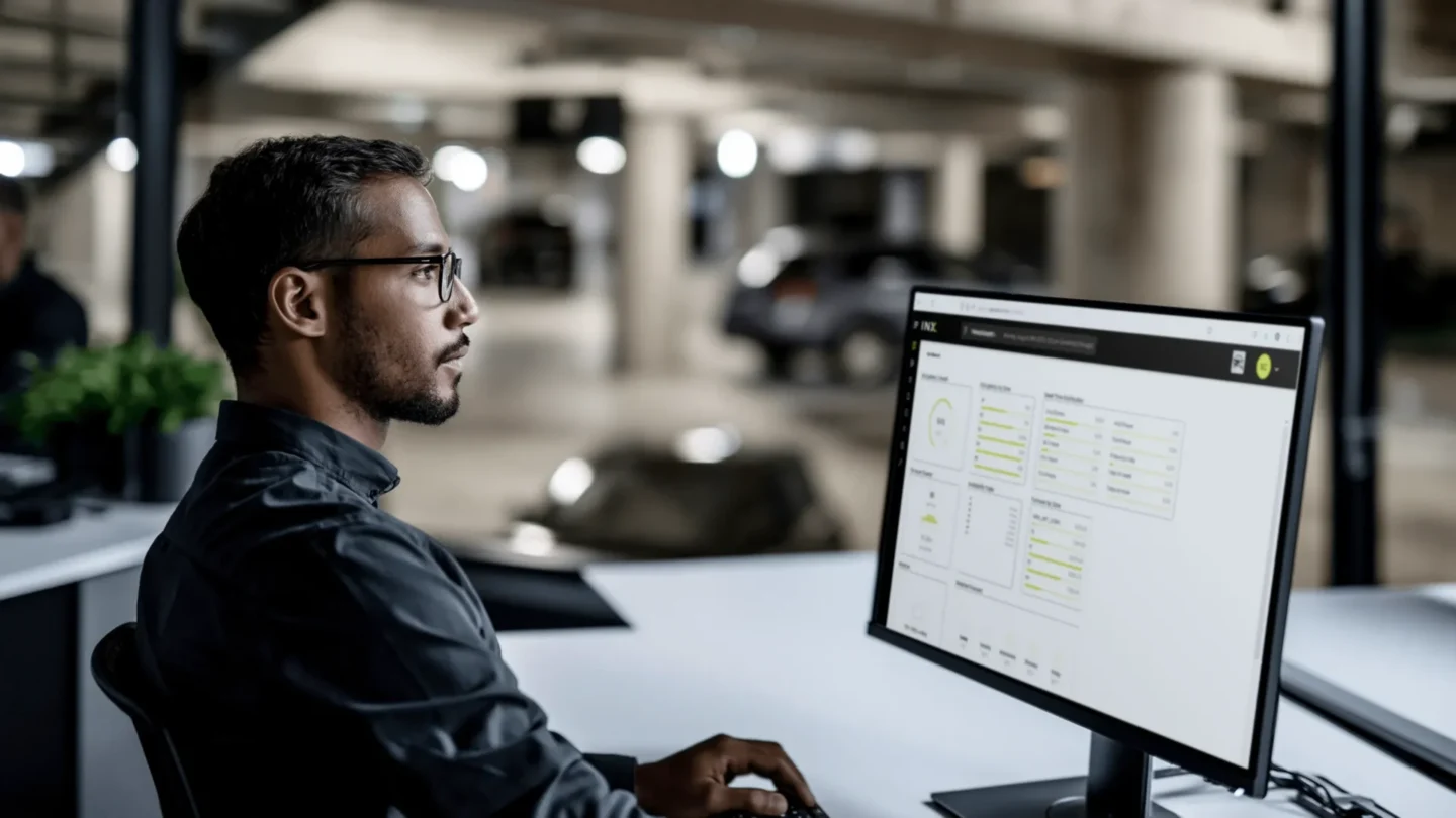 INX Standard dashboard displaying parking management analytics and insights