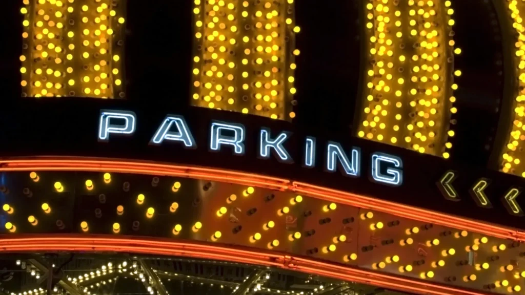Busy casino parking lot with advanced parking guidance systems improving guest parking flow