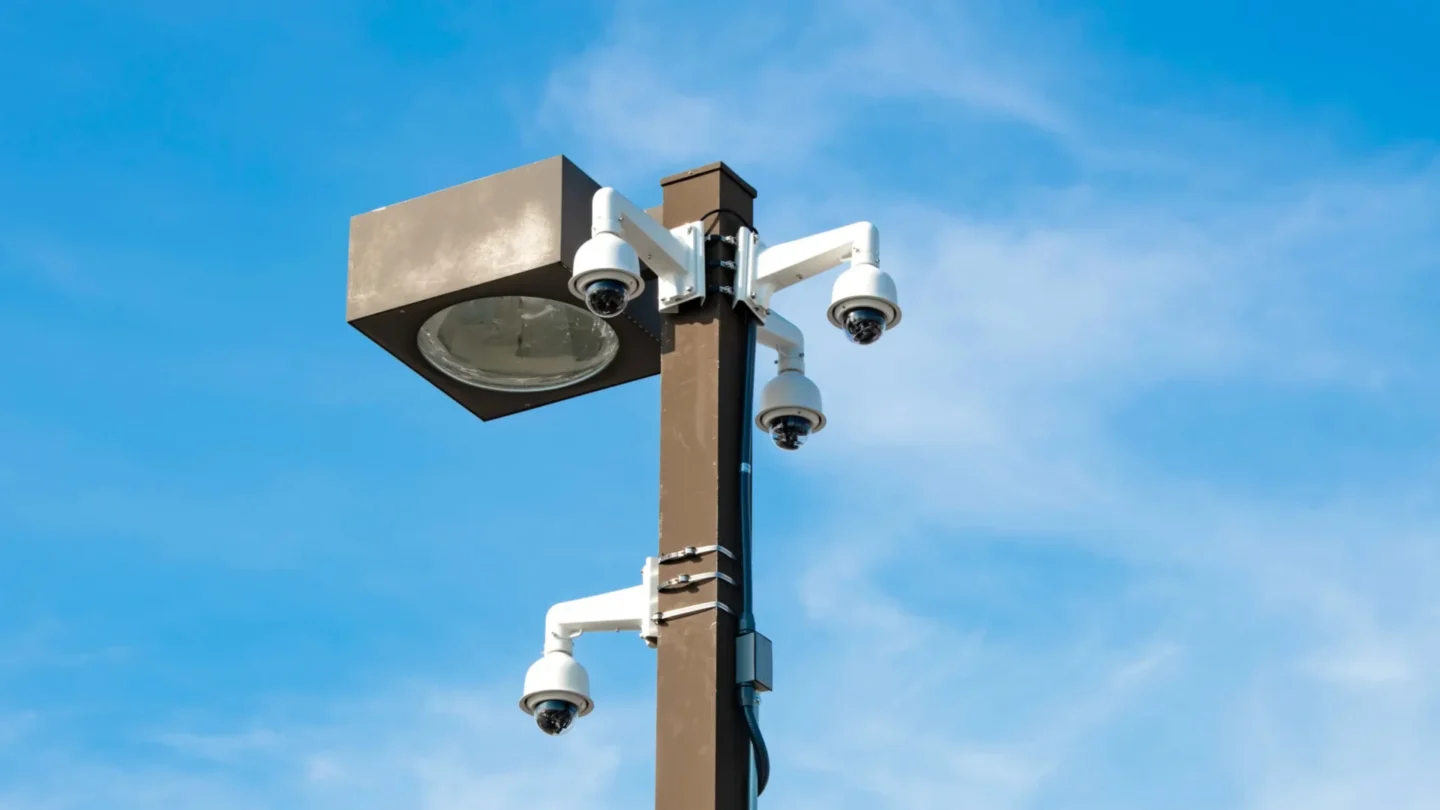 the S2 Outdoor Solution, high above, monitoring space availability on rooftops and in surface lots