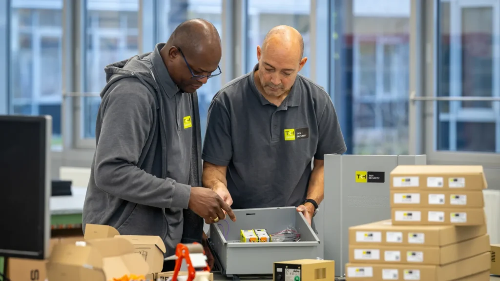 TKH Security technicians assembling security management equipment