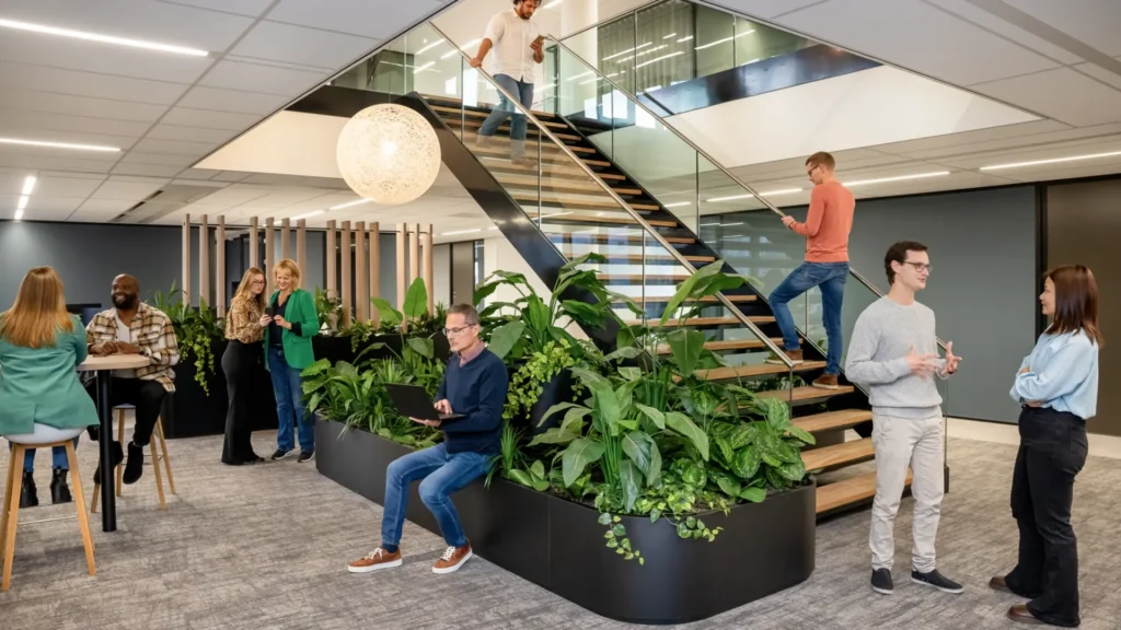 TKH Security employees collaborating in modern office space in HQ in Zoetermeer