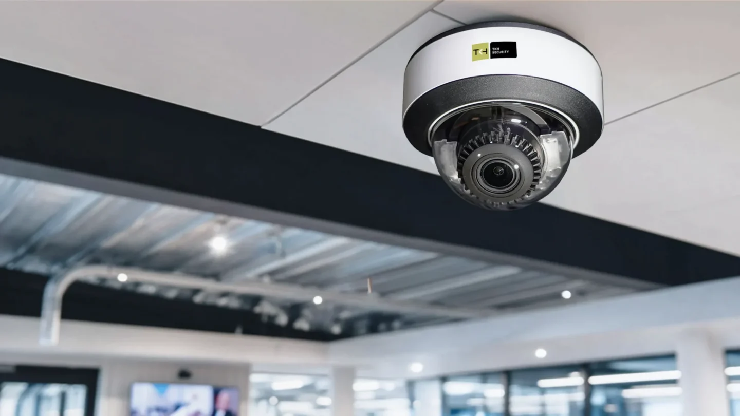 Fixed dome security camera from the VDG SENSE 5000-Series mounted on a ceiling