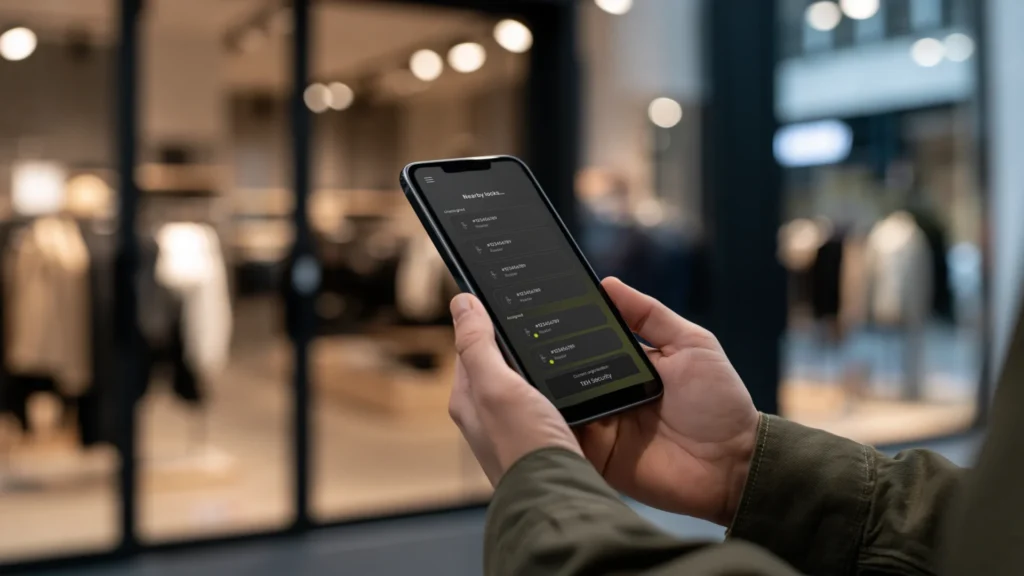 Man using an access card and the ATLAS Config app to set up a wireless door lock